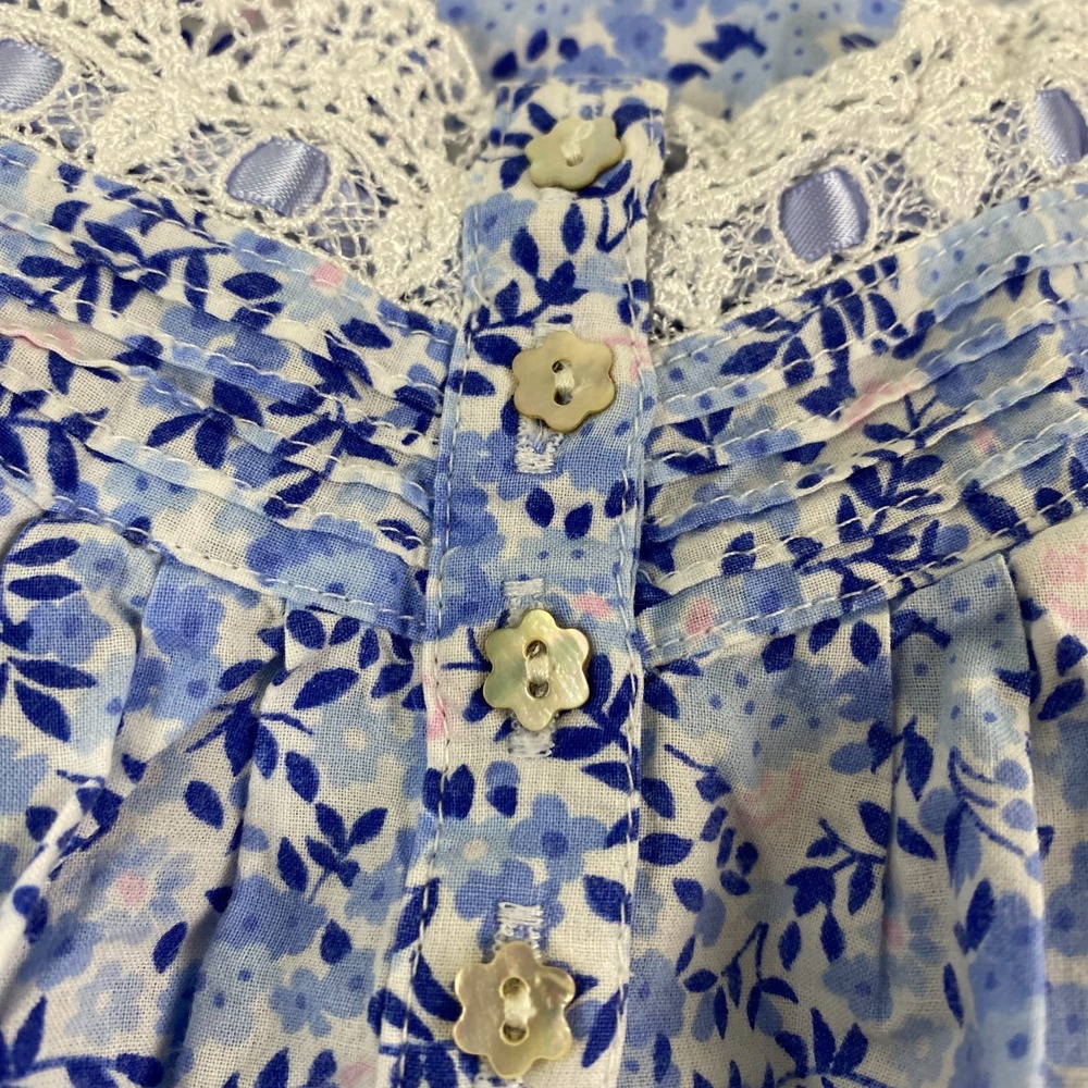 Eileen West Cotton Lawn Chemise Nightgown XS flower buttons lace cottage blue - Picture 6 of 16